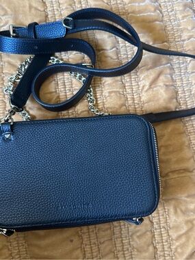 Bandolier Black Pebbled Leather Crossbody with Gold Chain Strap